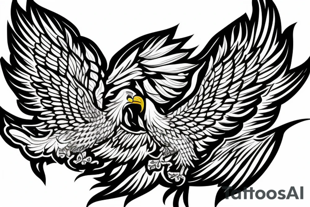 traditional style eagle with wings out and about to land. star outlines behind eagle. lightly shading, not too detailed, but heavy outlines tattoo idea