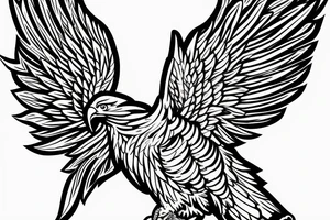 traditional style eagle with wings out and about to land. star outlines behind eagle. lightly shading, not too detailed, but heavy outlines tattoo idea