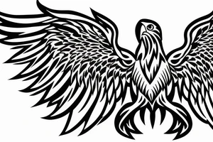 traditional style eagle with wings out and about to land. star outlines behind eagle. lightly shading, not too detailed, but heavy outlines tattoo idea