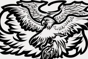 traditional style eagle with wings out and about to land. star outlines behind eagle. lightly shading, not too detailed, but heavy outlines tattoo idea