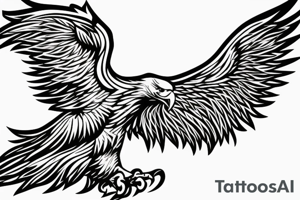 traditional style eagle with wings out and about to land. star outlines behind eagle. lightly shading, not too detailed, but heavy outlines tattoo idea