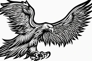 traditional style eagle with wings out and about to land. star outlines behind eagle. lightly shading, not too detailed, but heavy outlines tattoo idea