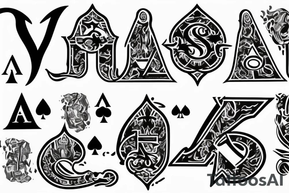 Ace of spades with the letter A in it with detailing design with an idea of success and prosperity tattoo idea
