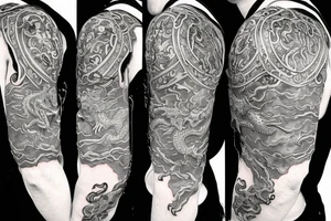 Shoulder armor tattoo with dragon crest and filigree tattoo idea