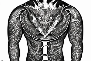 Shoulder armor with a dragon as the crest on the shoulder and filigree filling in the space tattoo idea