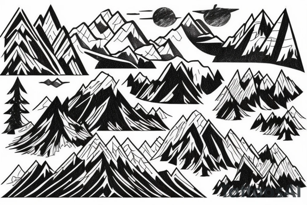 Mountain sketch without filling, only contur. tattoo idea