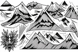 Mountain sketch without filling, only contur. tattoo idea