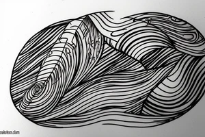 Mountain sketch without filling, only contur. Inside of circle shape tattoo idea