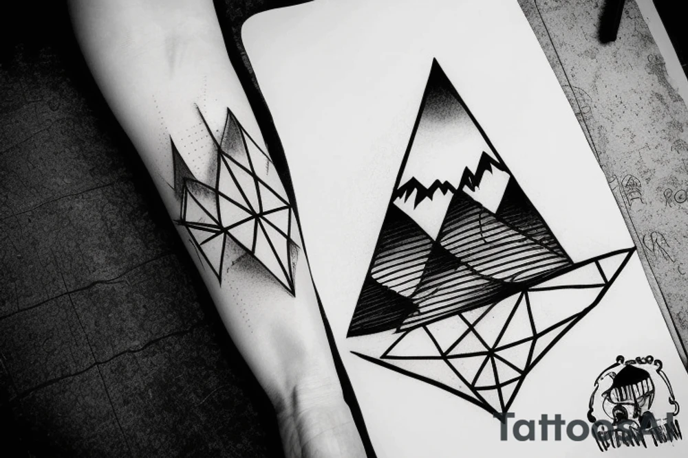 Mountain sketch without filling, only contur. Inside of triangle
 shape tattoo idea
