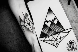 Mountain sketch without filling, only contur. Inside of triangle
 shape tattoo idea