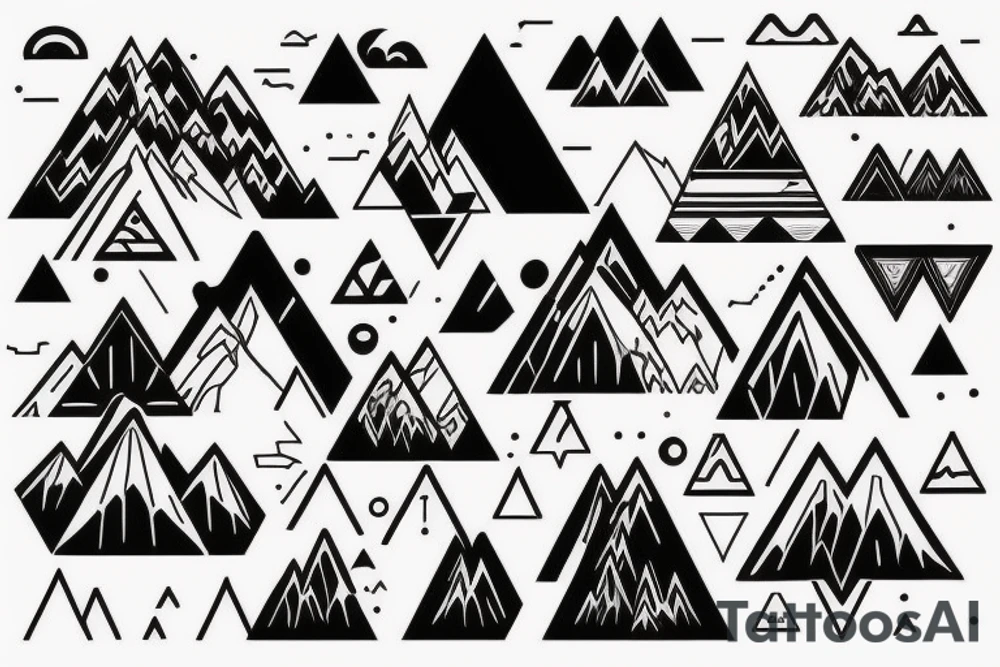 Mountain sketch without filling, only contur. Inside of triangle
 shape tattoo idea