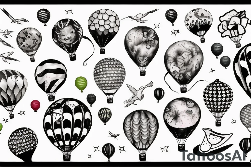 Boy fly on balloons tattoo idea
