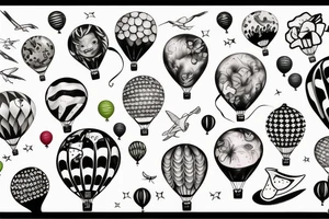 Boy fly on balloons tattoo idea