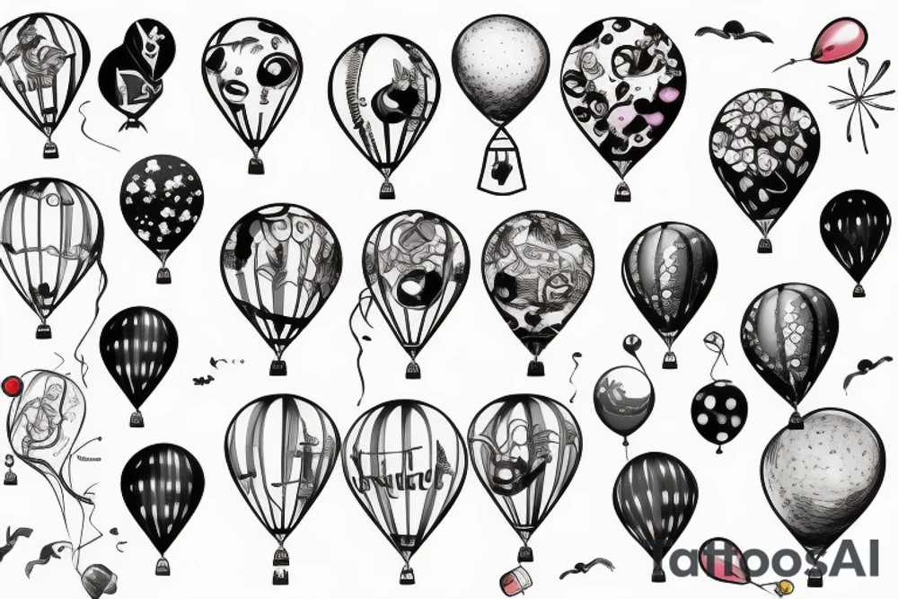 Boy fly on balloons tattoo idea