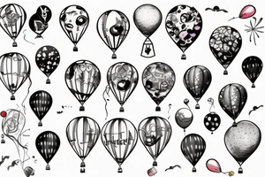 Boy fly on balloons tattoo idea