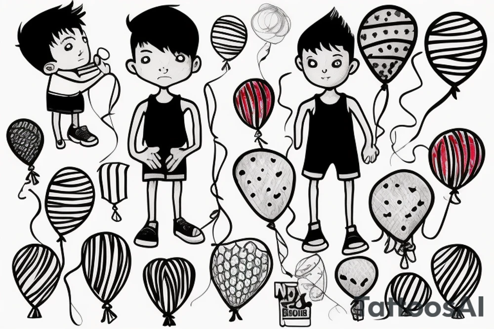 Boy with balloons in hand tattoo idea