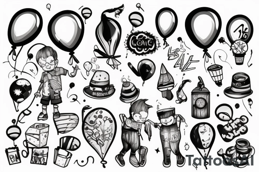 Boy with balloons in hand tattoo idea