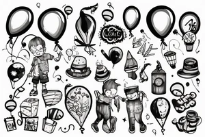 Boy with balloons in hand tattoo idea