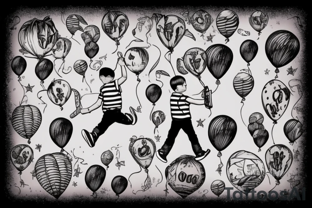 Boy with balloons in hand tattoo idea