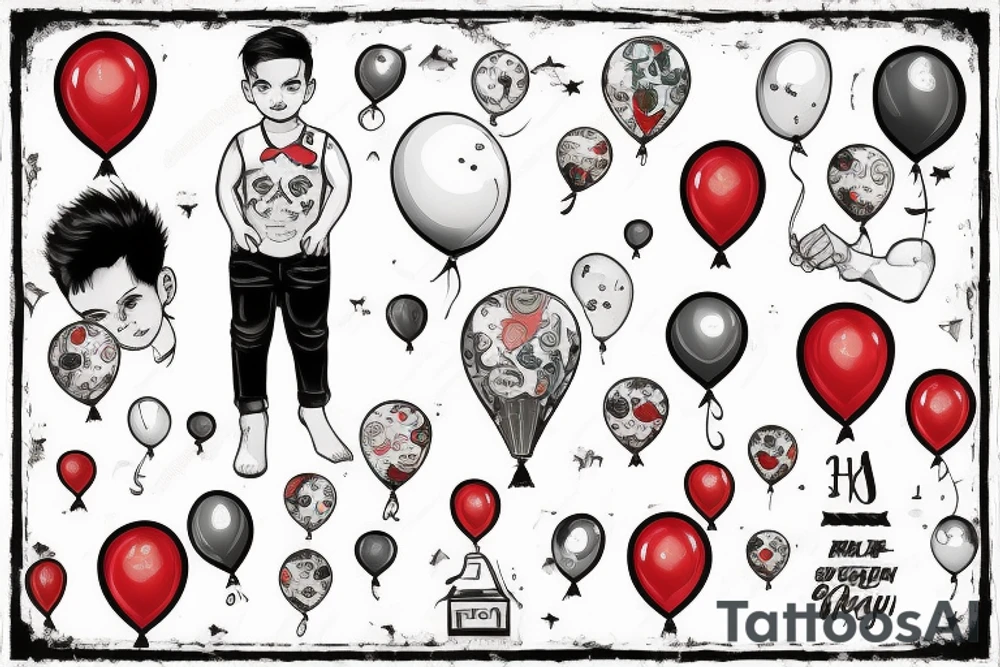 Boy with balloons in hand tattoo idea