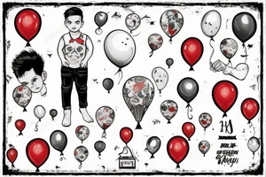 Boy with balloons in hand tattoo idea