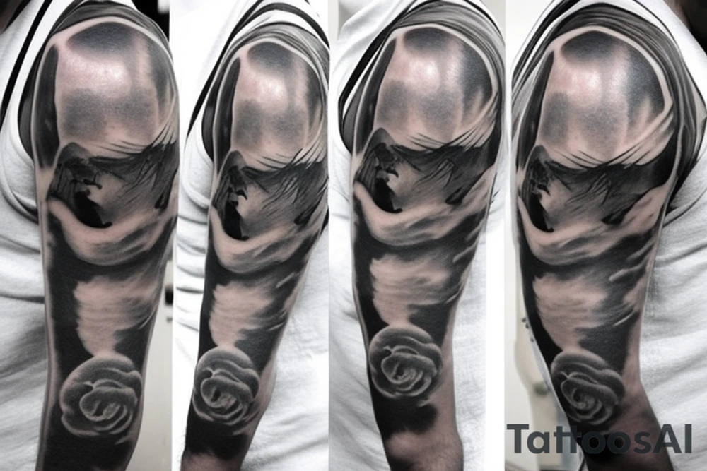 Boy flying  with balloons in hand tattoo idea