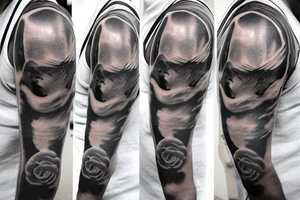 Boy flying  with balloons in hand tattoo idea