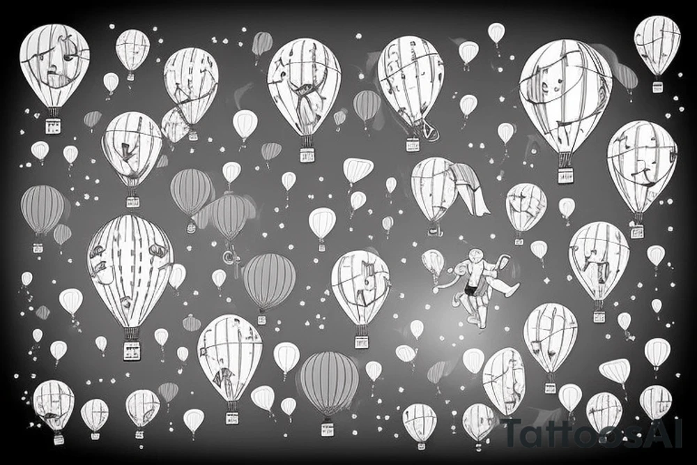 Boy flying  with balloons in hand tattoo idea