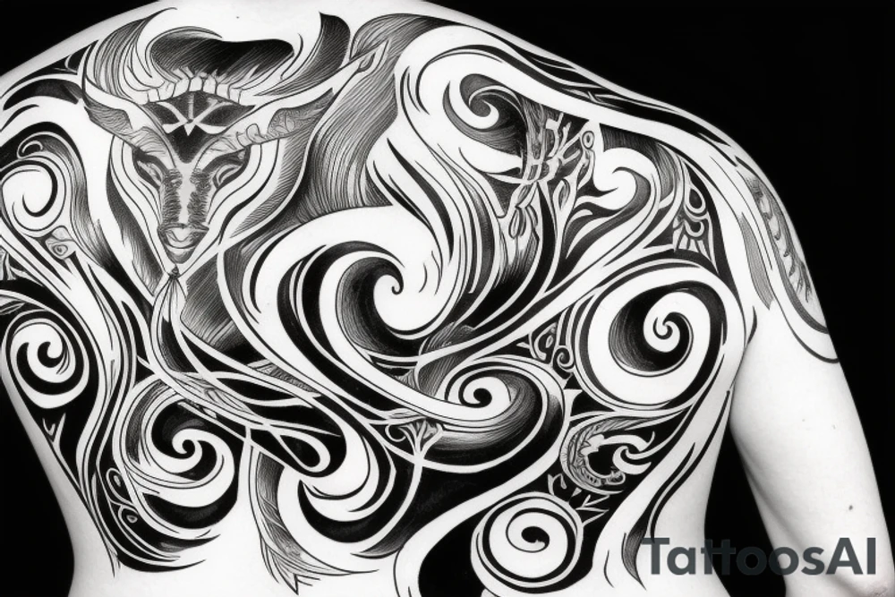 Saggitarius capricorn full back tattoo idea