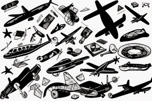 airplane with helicopter and wine and cheese tattoo idea