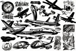 airplane with helicopter and wine and cheese tattoo idea