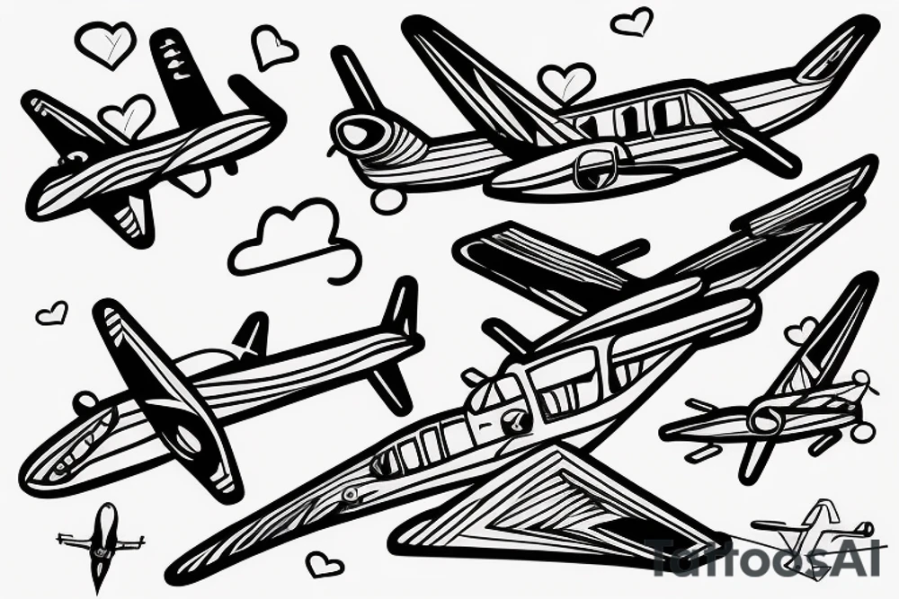 airplane with helicopter in love tattoo idea