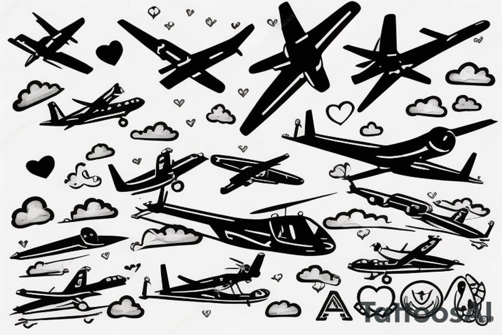 airplane with helicopter in love tattoo idea