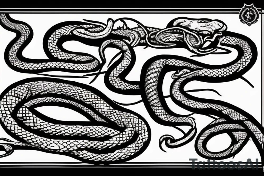 Vicious snake wrapped around scales of justice tattoo idea