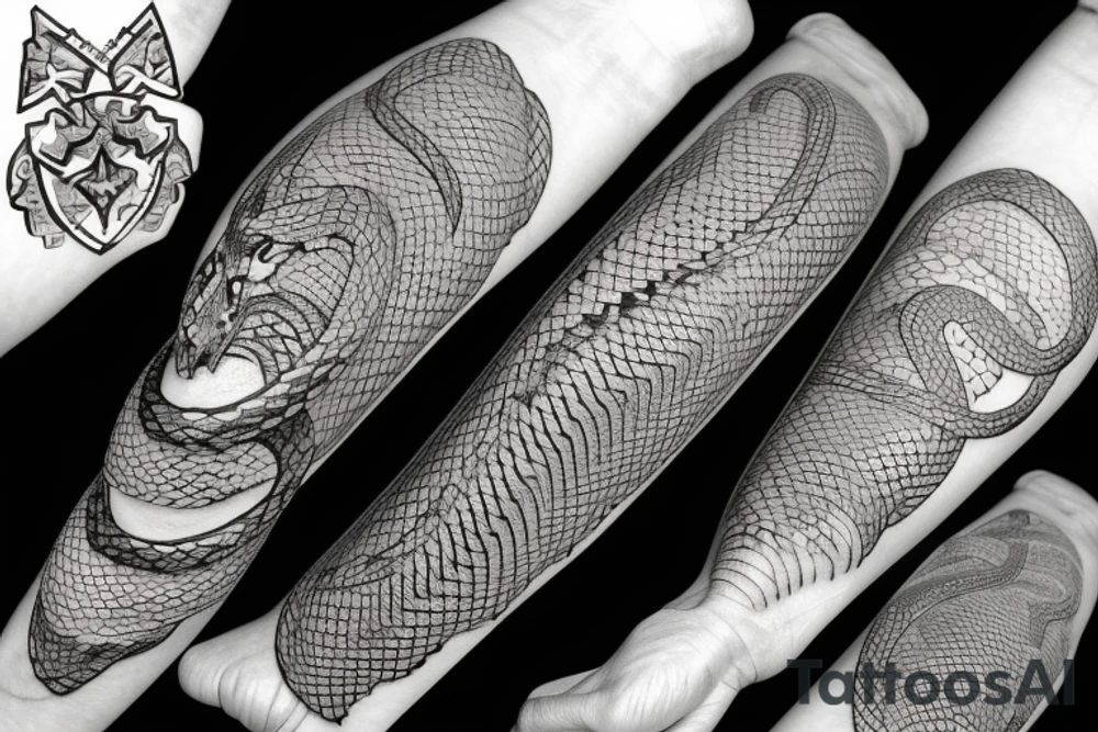 Vicious snake wrapped around scales of justice tattoo idea