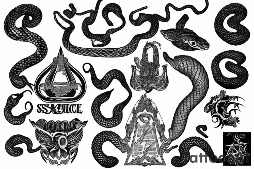 Snake and scales of justice tattoo idea