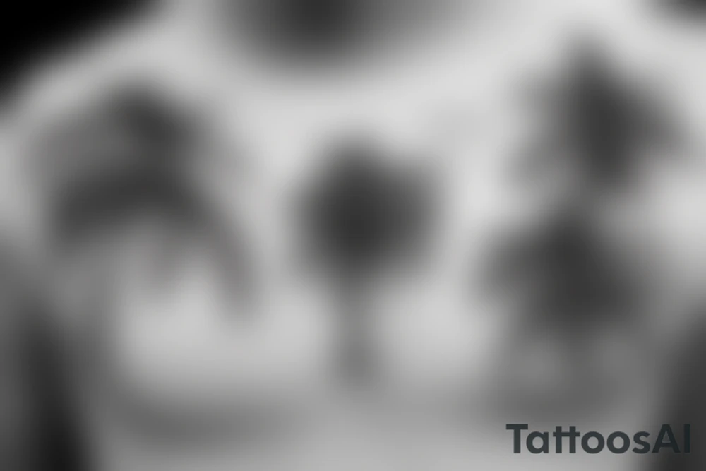 Chest lettering palm tree birds clouds ocean tattoo idea