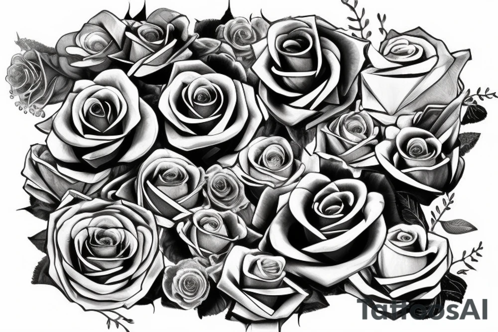 Chest lettering rose birds clouds ocean tattoo idea