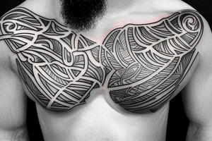 Tropical Paradise chest tattoo with lettering tattoo idea