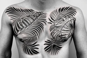Tropical Paradise chest tattoo with lettering tattoo idea