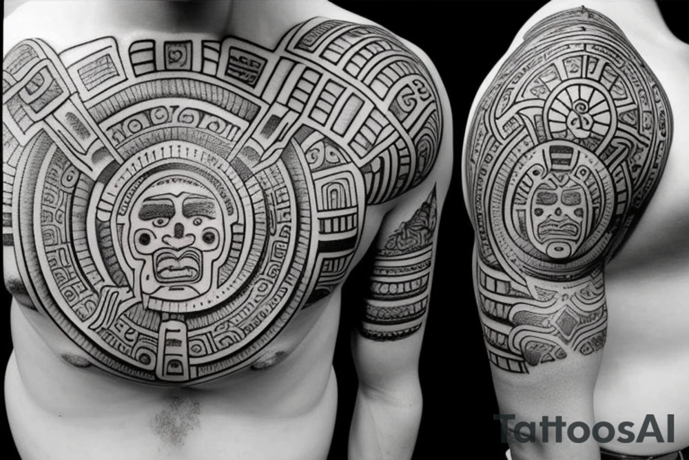 Chest piece Mayan calendar as the pupil tattoo idea