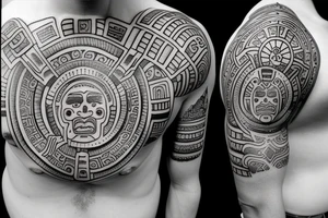 Chest piece Mayan calendar as the pupil tattoo idea