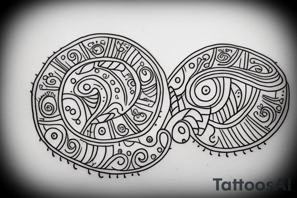 Line Tattoo representing mom dad and brother in warli format including my fiancé joining my life tattoo idea