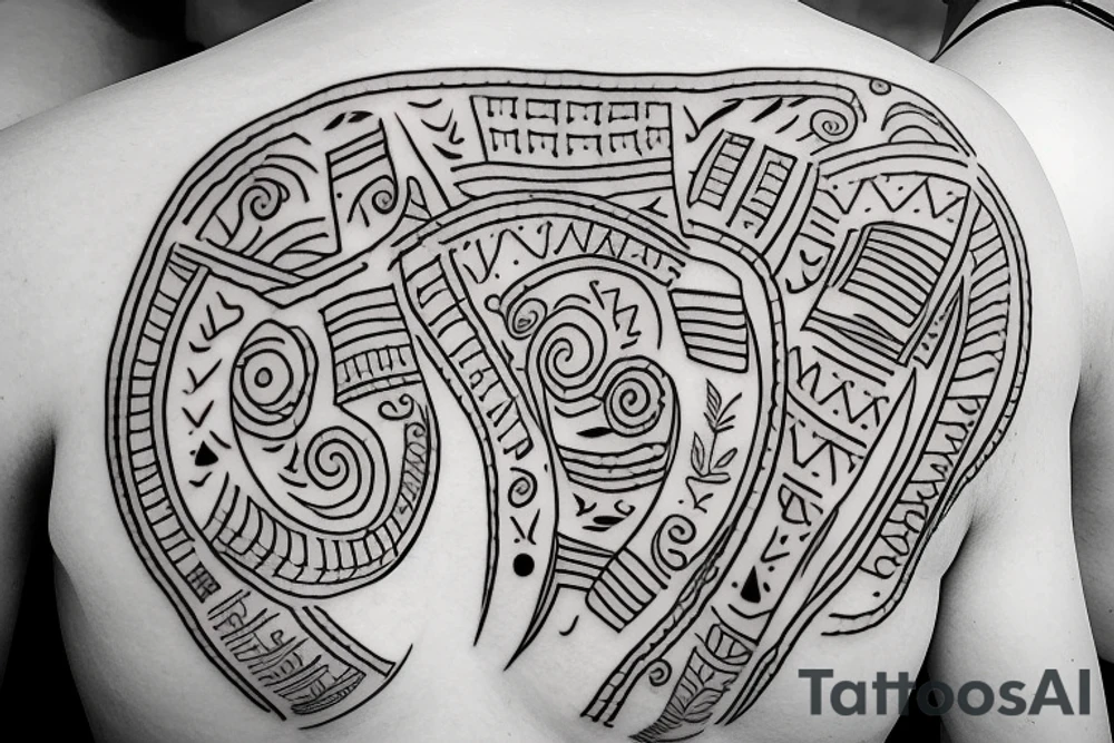 Line Tattoo representing mom dad and brother in warli format including my fiancé joining my life tattoo idea