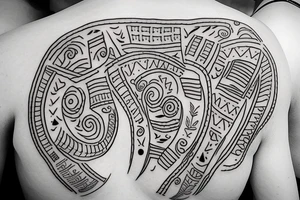 Line Tattoo representing mom dad and brother in warli format including my fiancé joining my life tattoo idea