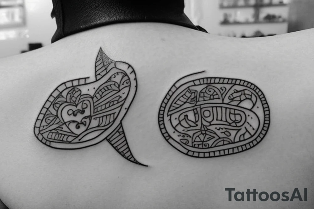 Line Tattoo which is very tiny representing mom dad and brother in warli format including my fiancé joining my life tattoo idea