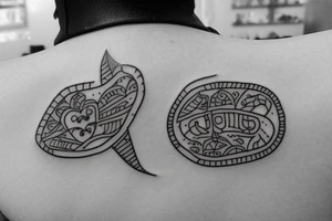 Line Tattoo which is very tiny representing mom dad and brother in warli format including my fiancé joining my life tattoo idea