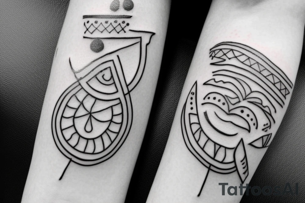 Line Tattoo which is very tiny representing mom dad and brother in warli format including my fiancé joining my life tattoo idea