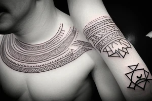 Line Tattoo which is very tiny representing mom dad and brother in warli format including my fiancé joining my life tattoo idea