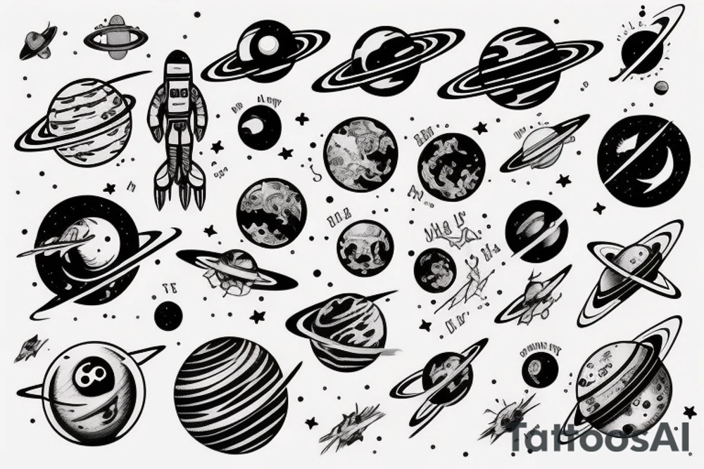 outerspace, planets, black hole, astronaut tattoo idea
